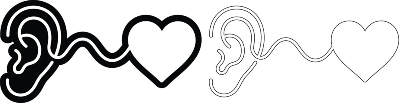 Ear and heart connection icons with listening communication connection auditory clinical counseling psychology understandin