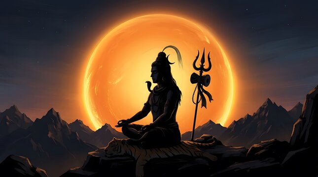 Majestic Hindu deity Shiva meditating in a serene, mystical portrait with divine power and spiritual enlightenment