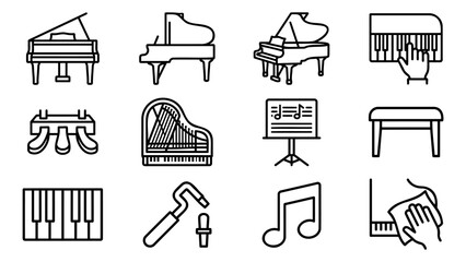 Piano and Keyboard Music Line Icons © anang