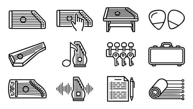 Zither and String Instrument Line Icons
