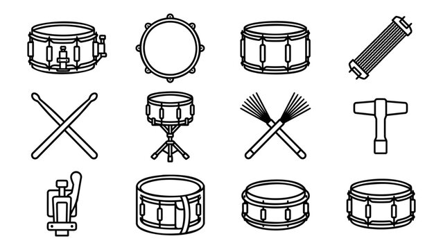 Drum Kit Equipment Line Icon Set