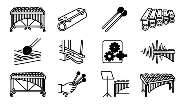 Mallet Percussion Instrument Line Icon Set