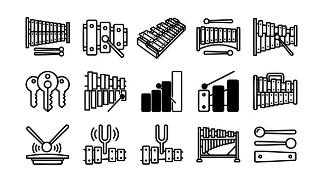 Percussion Instruments and Music Equipment Line Icons