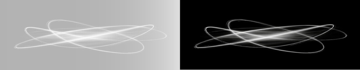 Abstract glowing orbital rings on transparent and black background, futuristic atomic structure lines © Aura Canvas