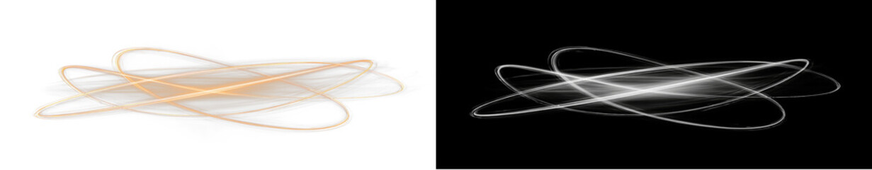 Abstract glowing orbital rings on white and black background, futuristic atomic structure lines © Aura Canvas