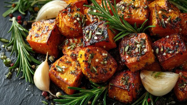 Roasted Sweet Potato Cubes with Rosemary