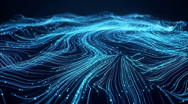 Blue digital data stream lines on a dark background