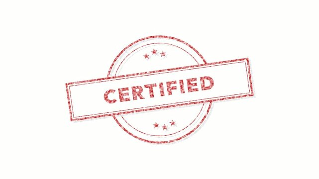 Red rubber certified stamp on white background. 4K Video