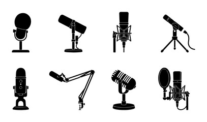 Diverse Microphone Collection, Audio Recording Equipment Icons, Podcast Studio Gear Set, Professional Sound Capture © Md