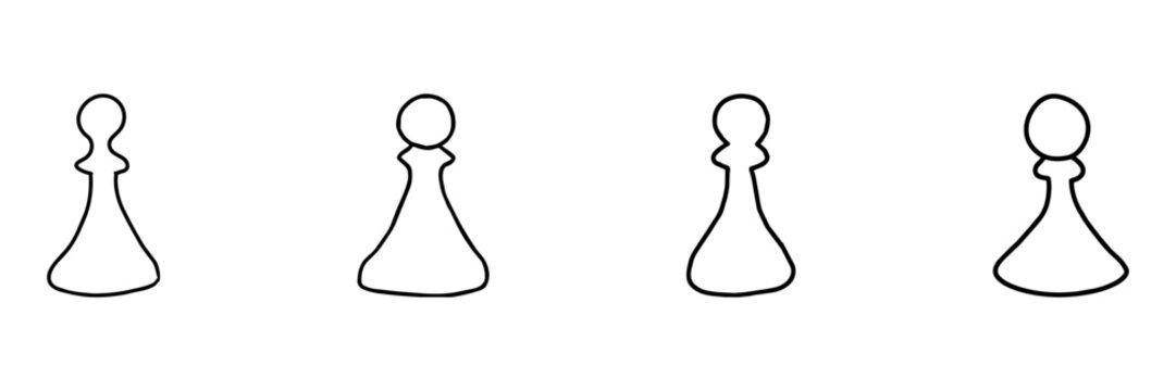 Chess Pawn Hand Drawn Doodle Icon Set. Board Game Strategy And Move Planning Sketch Symbol Collection. Tabletop Gaming And Recreation. Isolated Vector Illustration