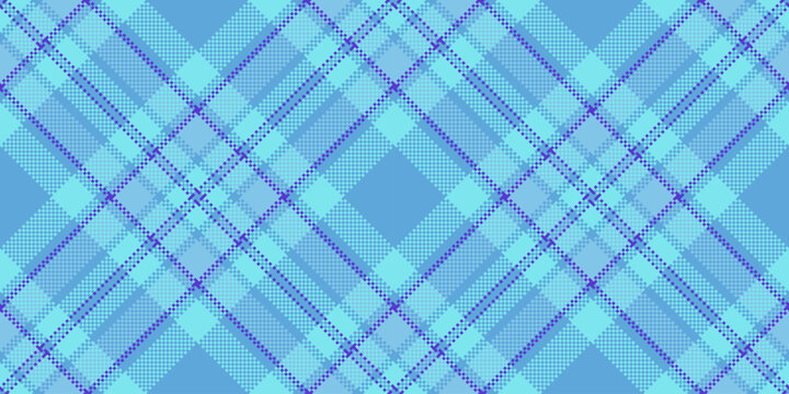 Multi tartan plaid textile, nostalgic check fabric background. Indigo texture seamless pattern vector in cyan and indigo colors.