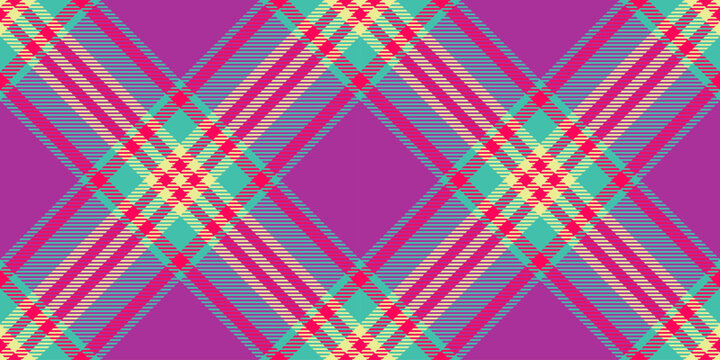 Winter textile pattern check, sexy fabric texture background. Packing plaid seamless tartan vector in magenta and teal colors.