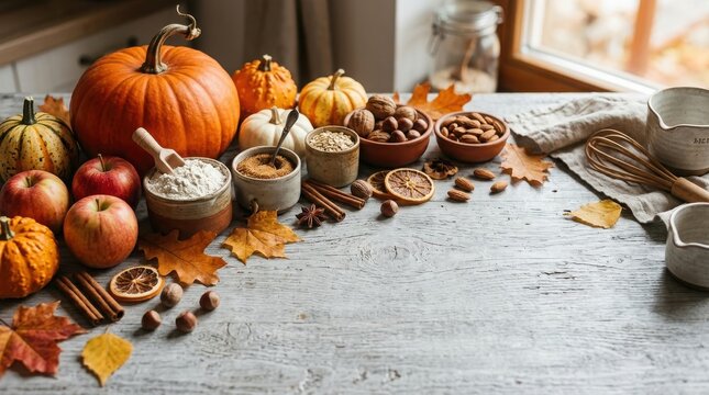Thanksgiving day feast pumpkins apples and spices for a cozy autumn celebration