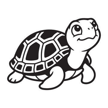 Cute cartoon turtle character drawing with a happy face vector design.