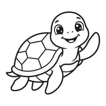 Cute cartoon baby turtle waving its hand for a friendly greeting vector design.
