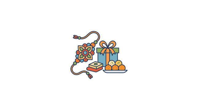 Raksha Bandhan celebration: Rakhi, gift box, sweets, and Indian festival elements