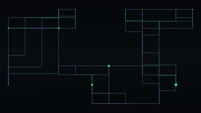 A seamless looping geometric wireframe pattern on a black background.