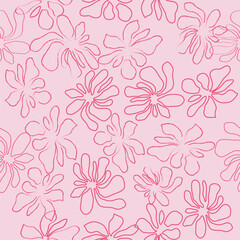 Fototapeta premium Flower Seamless Pattern, Retro Floral Background, Vintage 70s Botanical Repeat Vector