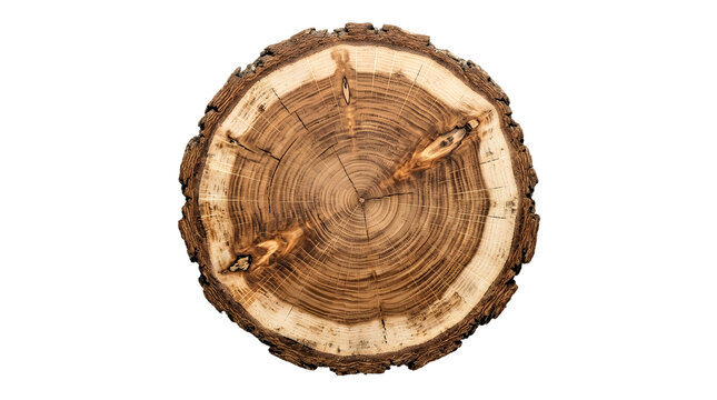 Close up of a tree stump cross section showing growth rings and bark texture PNG Isolated on transparent background