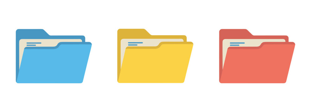 Colorful Folders Display: A set of three distinct, colorful file folders arranged neatly, showcasing a variety of organizational tools in a clean visual.