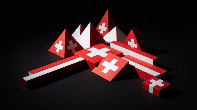 National celebrations, minimalist red and white geometric pattern inspired by the swiss flag