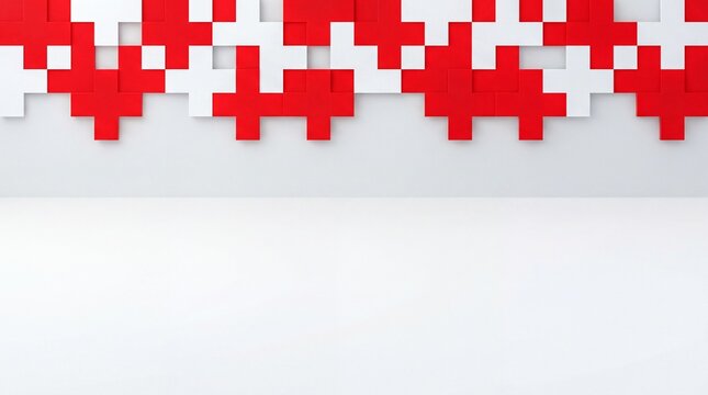 Geometric flag design, a minimalist red and white geometric pattern featuring swiss flag elements