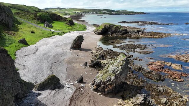 Cinematic Aerial View of Sea Stacks Near Malin Head, Donegal, Ireland in Summer &ndash; 4K Drone Footage