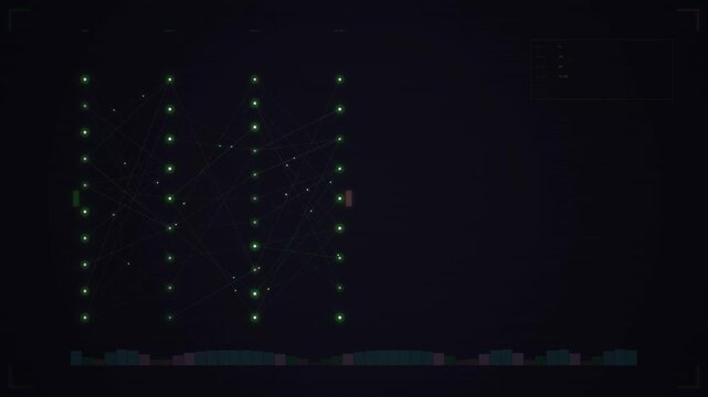 A futuristic network loop displays glowing green data points against a dark digital background.