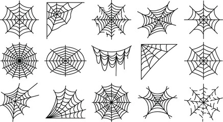 Set of various spider web designs, collection of cobwebs for halloween decoration, vector illustration of different spiderwebs © Md