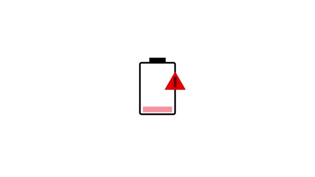 Warning alert notification icon on smartphone low battery animation isolated on black background.Low battery warning animation Isolated on Black Background