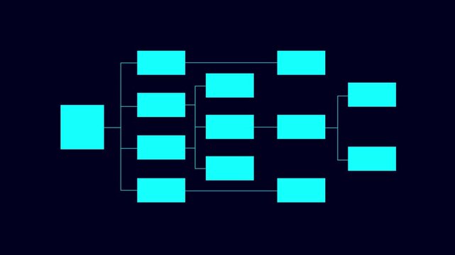Abstract glowing workflow diagram overlay. Business process mapping and data structure visualization. Digital flowchart interface. Motion graphics of Smart team planning