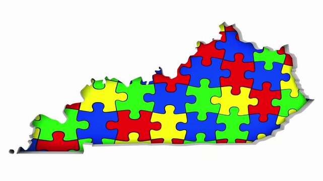 Kentucky KY State Map Autism Puzzle Pieces Awareness Autistic Symbol Spectrum 3d Animation