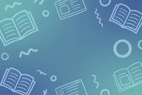 online course website hero banner, soft blue and teal gradient, abstract doodle shapes representing books and screens, wide composition, generous central copy space, no text, no logo