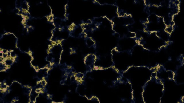 A seamless looping abstract background featuring glowing gold and blue lightning patterns on a black surface.
