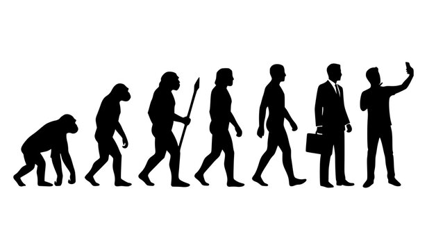 Human Evolution Silhouette from Caveman to Smartphone Selfie Vector EPS