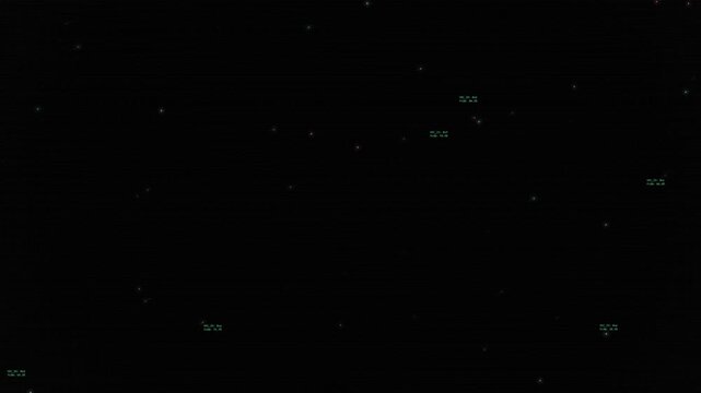 A seamless looping background features twinkling digital noise and faint pixelated glitches on a black screen.