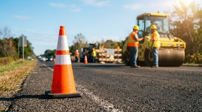 Usa labor day road construction workers repairing asphalt on highway