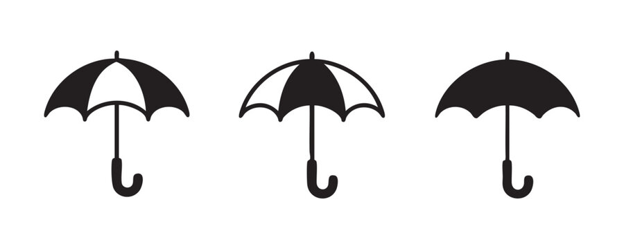 Striped umbrella icons pack for weather concepts and protection themes on transparent background set.