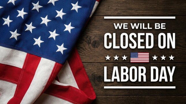Usa labor day closure announcement with american flag business holiday notice