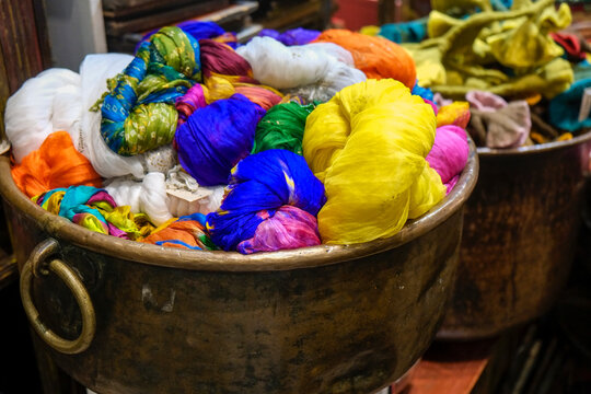 Rolled Scarves on Display