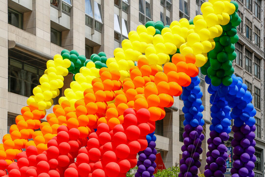 Rainbow Balloon Arch at Pride