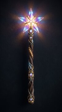 Halloween A glowing star-tipped magic wand, adorned with intricate details and emanating a warm, ethereal light, stands as a symbol of enchantment and wonder.