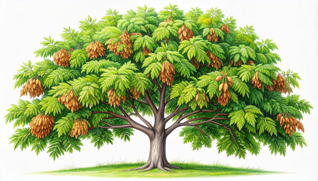Detailed illustration of a mature horse chestnut tree