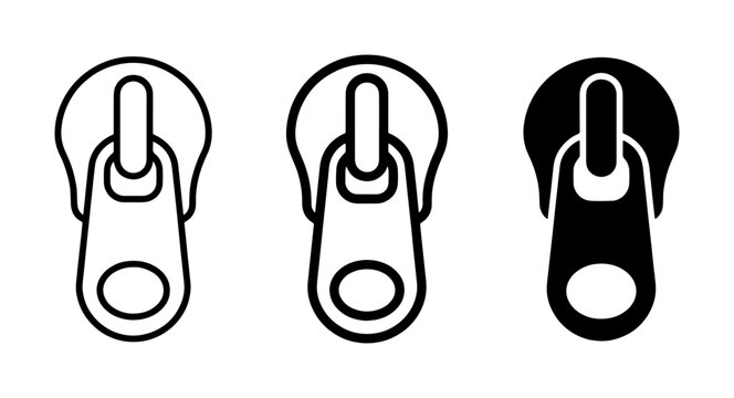 Zipper Pull Icons: Black, White, and Outline Styles for Fashion and Apparel Design Elements
