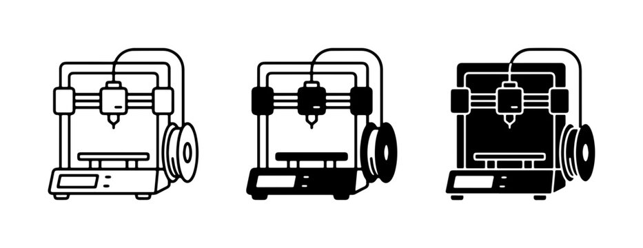3D Printer Icons, Additive Manufacturing Technology, Digital Fabrication Tools, Modern Innovation