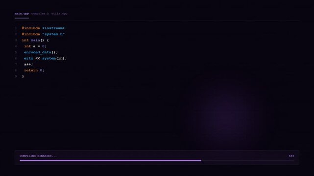 Abstract digital code editor interface in purple