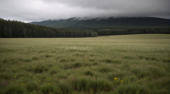 Campo Verde Extenso Bajo Nubes Bajas
