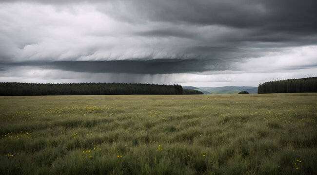 Nubes de Tormenta Supercelda Sobre Praderas Verdes