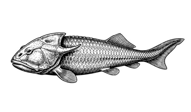 Hand Drawn Cephalaspis Fossil Fish Scientific Vector Illustration EPS