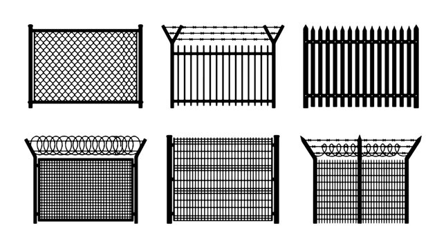 Security Fence Collection: Chain Link, Barbed Wire, Metal Picket, Industrial Grate Designs